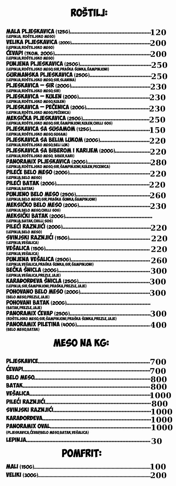 Cenovnik rostlji dostava zrenjanin Ova pljeskavica u centru grada košta samo 120 dinara