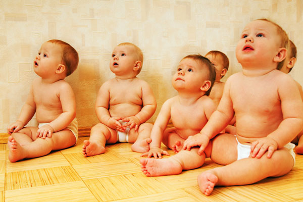 Group of adorable toddlers looking at something