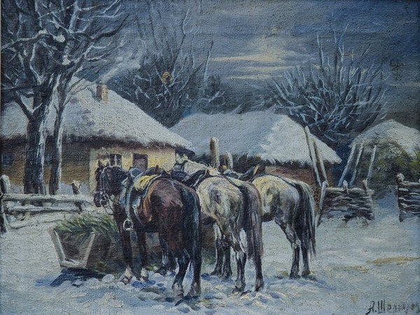 Afanasij Ivanovič Šeloumov Konji ulje na kartonu 255x33cm 1