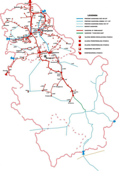 Mapa gasovoda Srbije Zrenjanin