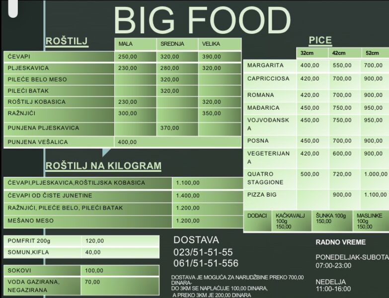 big food cenovnik